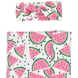 NEW Watermelon Matching Baby Swaddle & Bow
